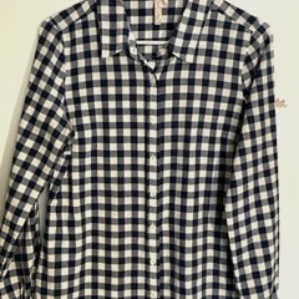 Red Camel Women's Blue and White Gingham Check Long Sleeve Button Down Top Sz M